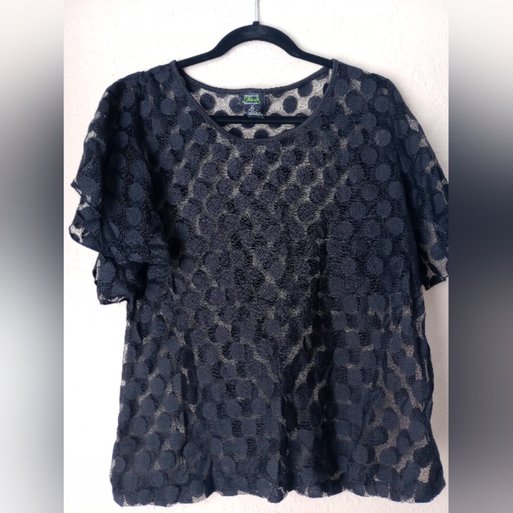 Shannon Ford New York Black Boxy Blouse Top Ruffled Sleeves Size 1x